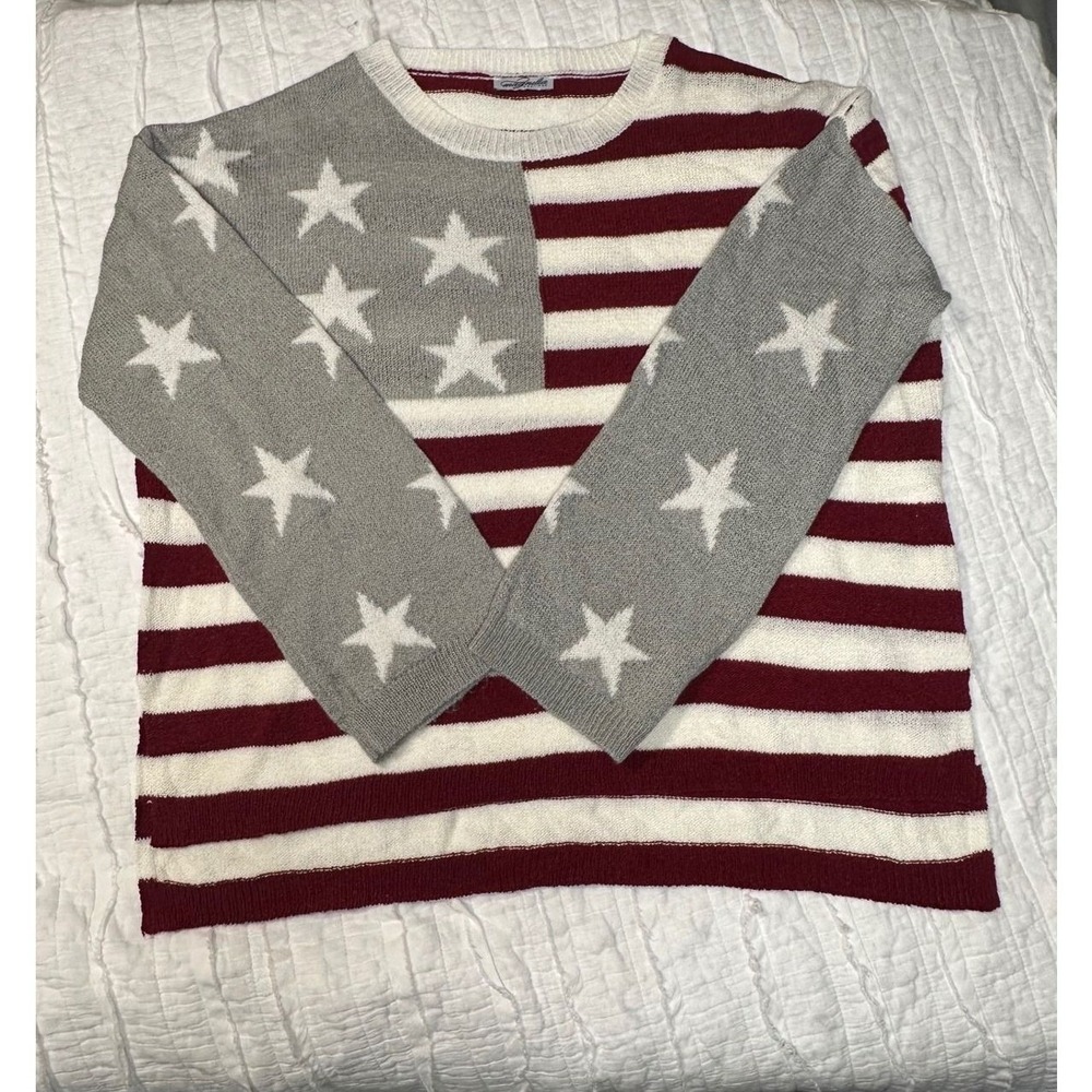 Magnolia Boutique American Flag Sweater Stars and Stripes Americana Sweater L